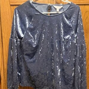 LC Lauren Conrad Shimmering Navy Velvet Blouse